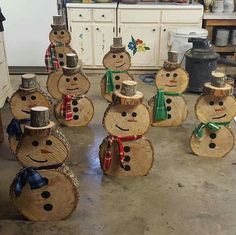 the snowmen are made out of wood