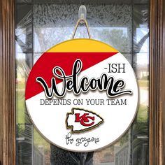 a glass sign that reads, ish welcome defends on your team to the browns