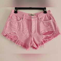 Brand New Beautiful Color Perfect For Summer Measurements: Waist: 15" Inseam: 7" Summer Cotton Ripped Shorts, Ripped Cotton Shorts With Short Leg, Ripped Cotton Shorts With Short Legs, Pink Distressed Cotton Bottoms, Ripped Cotton Shorts, Distressed Pink Cotton Bottoms, Pink High Waist Ripped Bottoms, Summer Ripped Cotton Bottoms, Summer Cotton Ripped Bottoms