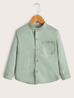 Mint Green Casual Collar Long Sleeve Fabric Plain Shirt Embellished Non-Stretch Spring Toddler Boys Clothing Boys Dressing Style, Sewing Styles, Spring Toddler, Mock Neck Shirt, Shirts Style, Boy Shirt, 50 Style, Plain Shirt