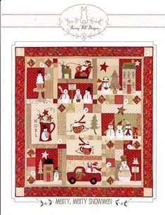 Merry, Merry Snowmen Pattern Snowman Quilt, Christmas Quilt Patterns, Applique Quilt Patterns, Sampler Quilts, Holiday Quilts, Snowmen Patterns, Winter Quilts, Shabby Fabrics, Applique Pattern