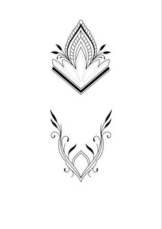 two black and white designs with an open book in the shape of a lotus flower