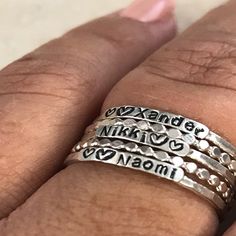 2mm-Sterling-Silver-Stackable-Name-Rings-Stacking-Mother's | Etsy Meaningful Engraved Silver Stackable Rings, Personalized Silver Stackable Rings For Mother's Day, 925 Stamped Meaningful Jewelry For Anniversary, Meaningful Silver Stackable Jewelry, Silver Hand Stamped Rings For Mother's Day, Anniversary Sterling Silver Stackable Rings, Silver Hand Stamped Jewelry For Anniversary, Hand Stamped Silver Jewelry For Anniversary, Silver Hand Stamped Jewelry For Birthday