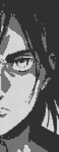 a black and white image of a man with glasses on his face, in the middle of a cross stitch pattern