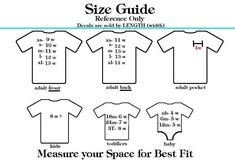 the size guide for children's t - shirts with measurements and sizes to choose from