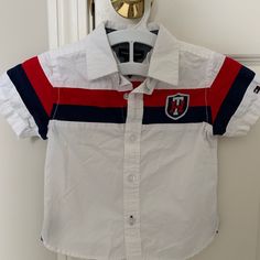 Tommy Hilfiger Short Sleeve Button Down Shirt Adorable Toddler Shirt Never Worn Casual Button-up Tops For Playtime, Cotton Tops With Button Closure For Playtime, Tommy Hilfiger Button-up Summer Tops, Tommy Hilfiger Summer Button-up Top, Casual Shirt With Button Closure For Playtime, Casual Playtime Shirt With Buttons, Cotton Shirt With Button Closure For Playtime, Casual Buttoned Shirt For Playtime, Cotton Shirt With Buttons For Playtime