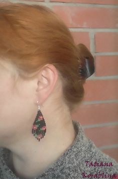 "These handmade author's earrings are made of high-quality Czech beads and strong synthetic thread. In these unique earrings I use my author's scheme Abstract flowers minimalism .They are elegant, fashionable, and highly versatile, suitable for everyday wear. Color: base color- black and other colors(cherry, burgundy, yellow, green). 100% hand made with love! Measurements: Length- about 6,5 cm( 2,56\") ,Width -2 cm (0,79\") Materials: Sterling silver components Czech glass beads Nylon Thread" Black Beaded Earrings With Ear Wire For Gift, Black Beaded Earrings With Colorful Beads For Gifts, Black Bohemian Beaded Earrings As Gift, Bohemian Black Beaded Earrings For Gifts, Unique Handmade Black Earrings, Unique Handmade Black Beaded Earrings, Handmade Black Drop Earrings, Handmade Black Dangle Earrings, Black Dangle Flower Earrings With Ear Wire