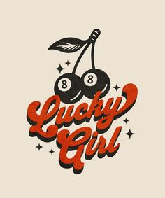 the lucky girl logo with two cherries on it