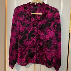 Thank You For Shopping My Closet. Just A Little Too Small For Me Now. I Cut The Tags Out, But Never Wore. Chest Measures 34”, Length 25”. Pink Formal Blouse For Fall, Formal Pink Blouse For Fall, Red Floral Print V-neck Top, Fitted Blouse, Fitted Blouses, Me Now, Anne Klein, Black Floral, Shop My