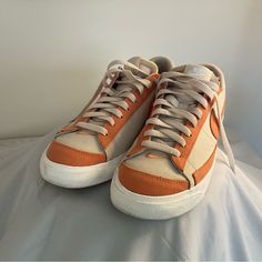 Nike Blazers Low Mens Size 8 Multi-Colored Custom Made Worn Once Nike Retro Skate Shoes With Contrast Sole, Casual Custom Orange Sneakers With Laces, Casual Orange Custom Sneakers With Laces, Casual Orange Canvas Shoes With Vulcanized Sole, Sporty Brown Canvas Shoes For Streetwear, Nike Canvas Skate Shoes With Gum Sole, Retro Skate Shoes With Laces, Retro Mid-top Skate Shoes With Laces, Casual Orange Skate Shoes With Rubber Sole