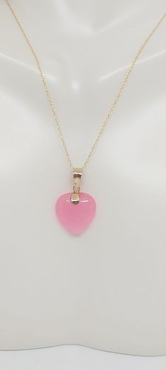 Heart PINK Jade 14k Solid Yellow Gold Charm / Pendant / Necklace 18 Inches 14k ROPE Yellow Gold Chain. Pink JADE Heart LOVER. Product Info: - Heart Stone: Jade. - Stone Color: Pink. - Heart Measures: 13x13mm Pink Jade (Small)                                - Pendant measures: 22x13mm - Metal: 14k - Chain Length: 18 Inches 14k ROPE Chain. - Nice Gift Box Included. Pink 14k Gold Heart Cut Jewelry, Pink Heart Cut 14k Gold Jewelry, Pink 14k Gold Jewelry With Heart Charm, 14k Gold Pink Jewelry With Heart Charm, Pink 14k Gold Pendant Necklace, Pink Heart-shaped 14k Gold Jewelry, Pink 14k Gold Heart Jewelry, Pink 14k Gold Necklace For Valentine's Day, Pink Jade