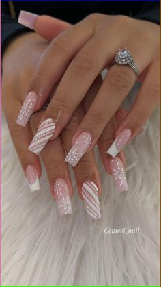 White Candy Nails inspired nails by Genteel Nail Salon. White candy cane nail design | French tip nail art | Sparkly Nails | Glitter Nails | Fall Nails