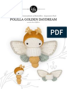 a crocheted doll with two small dolls on it's back and the words polia golden daydream