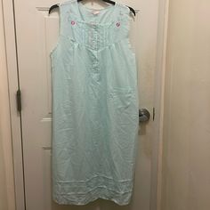 Loti:Nwt, Women’s Size 2x Blue Nightgown With Embroidered Collar. Light Blue Cotton Nightgown For Loungewear, Blue Nightgown For Spring, Blue Spring Nightgown For Overnight, Blue Cotton Nightgown For Sleepover, Spring Sleeveless Nightgown, Spring Sleeveless Nightgown For Overnight, Light Blue Sleeveless Cotton Sleepwear, Sleeveless Light Blue Cotton Sleepwear, Blue Nightgown