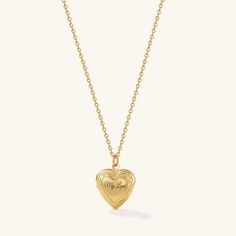 Our Engraved Heart Locket can be engraved with initials, words, or short messages for the perfect gift for your loved ones! This necklace is different from regular gold plating because it has a thick layer of 18k Gold on Stainless Steel making it more durable, hypoallergenic, and waterproof. It offers the appearance and quality of gold jewelry at a more affordable cost. • Dipped in 18k Gold • Hypoallergenic & Waterproof How to send photos? You will receive a separate confirmation email a few min Personalized Gold Plated Heart Necklace For Valentine's Day, Personalized Gold Heart Necklace Keepsake, Personalized Gold Heart Necklace For Keepsake, 14k Gold Engraved Locket Necklace Gift, Personalized Double Heart Gold Plated Necklace, Engraved 14k Gold Locket Necklace As A Gift, Personalized Yellow Gold Locket Necklace With Initial Pendant, Gold Plated Heart Charm Locket Necklace Gift, Classic Gold Locket Necklace With Heart Charm