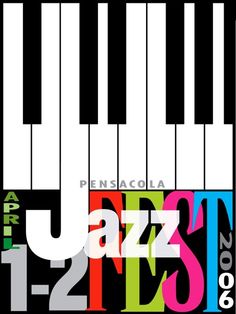 a poster with the words jazz and piano keys on it's front cover, which reads