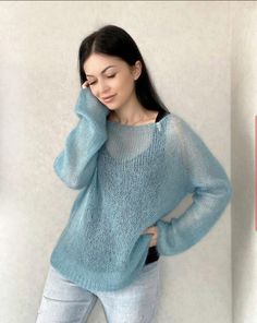 "Beautiful elegant sweater is kid mohair and silk is hand knitted of premium fluffy  mohair and silk yarn that is soft, so light and warm. The long mohair sweater is perfect for smart and casual everyday outfit. Wear it with skinny, jeans or skirt. You can wear it above top for more polished look.  This sweater features: * oversized looking * 75% kid Mohair/ 25% silk * Crew-neck * Its weight is only 115 grams! More new colors are coming. Pls. see color options for other colors. SIZE: S/M: * Chest: 40\" (100cm) * Length: 24\" (61cm)  * Sleeves length: 18\" (45cm)   L/XL:  * Chest: 42\" (106cm) * Length: 24  (61cm)  * Sleeves length: 18\" (45cm) If you want different size measurements, pls. convo me for more info so I can make right one for you. Made to order, pls. allow me 1-2 weeks to knit Luxury Mohair Open Knit Sweater, Luxury Mohair Tops For Women, Knit Sweater Tops For Women, Luxury Long Sleeve Mohair Tops, Luxury Mohair Knitted Sweater, Lilac Mohair Sweater, Mohair Sweater Fluffy, Crochet Jersey, Pull Mohair