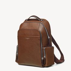 Reporter Zipped Brown Leather Backpack | Aspinal of London Brown Leather Backpack With Zipper For Commuting, Luxury Brown Backpack With Zipper Pocket, Luxury Leather Backpack With Zipper For Commuting, Luxury Backpack With Zipper Pocket For Daily Use, Classic Leather Commuting Bag, Classic Brown Bag For Commuting, Classic Brown Bags For Commuting, Brown Leather Backpack, Aspinal Of London