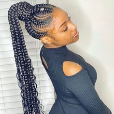 Cornrow Ponytail, Curly Crochet Hair Styles, Goddess Braids Hairstyles, Braided Cornrow Hairstyles, Braids Hairstyles Pictures, Stitch Braids