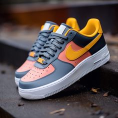 Painted Nikes, Nike Air Force 1 Custom, Nike Airforce 1, Air Force 1 Custom, Orange Accents, Custom Nikes, Custom Sneakers, Nike Air Force 1, Air Force 1