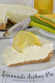 a slice of lemonade icebox pie on a plate