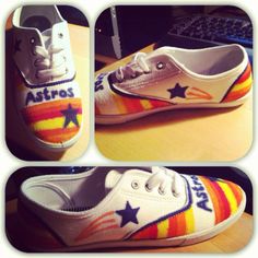 Astros Shoes Diy, Astros Tumbler Ideas, Astros Cricut Shirts, Houston Astros Vinyl Shirt Ideas, Houston Astros Shirts Diy, Painted Shoes Diy