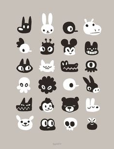 an assortment of cartoon faces on a gray background