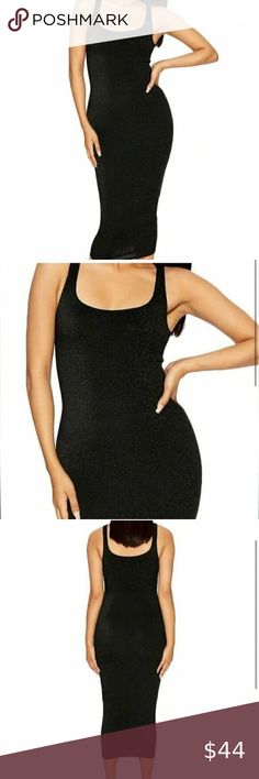 Naked Wardrobe Black Sparkle Tank Midi Bodycon Dress ASO Kylie Jenner- Sz 1X Wardrobe Black, Midi Bodycon Dress, Naked Wardrobe, Easy Style, Exclusive Dress, Black Sparkle, You're Welcome, Bodycon Midi, Midi Dress Bodycon