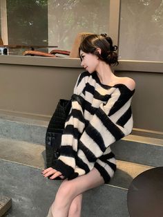 Turn heads in this Striped Fuzzy Two-Piece Sweater Set! It's a cozy, playful, and attention-grabbing outfit that will make you the talk of the town! Stay stylish and warm in any weather with this irresistibly fuzzy sweater set. Size Chart: Size Bust (cm) Waist (cm) Shoulder (cm) Sleeve (cm) Length (cm) Bust (in) Waist (in) Shoulder (in) Sleeve (in) Length (in) S 76 64 34 55 79 29.92 25.20 13.39 21.65 31.10 M 80 68 35 56 80 31.50 26.77 13.78 22.05 31.50 L 84 70 36 57 81 33.07 27.56 14.17 22.44 31 Korean Fashion Sweater, Two Piece Sweater Set, Clothing Korean, 2 Piece Dress, Elegant Mini Dress, Dress Office, Bodycon Dresses Casual, Y2k Clothing, Swimwear Dress