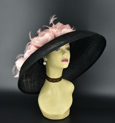 ✿*.Key Features.*✿ This is a gorgeous Audrey Hepburn Style Hat with lovely three feather flowers and two buds. 19.75"(50cm) extra wide brim, the widest stiff brim  hat in my store!  It's very beautiful. Great for Kentucky derby, weddings, church, Easter, Royal Ascot, horse races, cocktails, tea party, or any hat wearing occasion. Hat base size: From front to back: 19.75" (50cm) From left to right: 19.75" (50cm) Wide brim Appr: 7~7.5"" Head girth: 22.5"(57cm), adjustable string inside to make sma Curved Brim Hats With Handmade Flowers For Kentucky Derby, Formal Ostrich Feather Hat For Kentucky Derby, Wide Brim Hats With Handmade Flowers For Royal Ascot, Curved Brim Hats With Handmade Flowers For Races, Handmade Flower Hats With Curved Brim For Kentucky Derby, Short Brim Hats With Handmade Flowers For Kentucky Derby, Hats With Handmade Flowers And Curved Brim For Races, Feathered Curved Brim Hat For Kentucky Derby, Feathered Hat With Curved Brim For Kentucky Derby