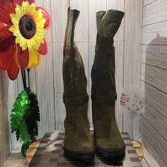 Brand New. No Box Green Faux Leather Ankle-high Boots, Green High Ankle Boots, Medium Width, Green Ankle-high Boots With Reinforced Heel, Hunter Shoes, Women Hunters, Hunter Green, Suede Boots, Shoes Heels Boots, Shoes Women Heels