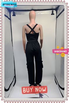 Women Sexy Sleeveless Crop Top and Pocket Wide Leg Pants Casual Two-piece Set Casual Sleeveless Two-piece Jumpsuit, Casual Sleeveless Two-piece Pants, Casual Two-piece High Waist Jumpsuits And Rompers, Casual High-waist Two-piece Jumpsuits And Rompers, Sleeveless Two-piece Crop Top For Party, Casual Two-piece High Waist Jumpsuit, Sleeveless Two-piece Set For Night Out, Sleeveless Two-piece Set For Club, Sleeveless Two-piece Club Set