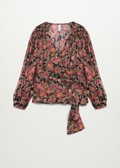 Blouse cache-cœur à fleurs - Femme | Mango France Floral Chiffon Top, Mango Blouse, Paisley Print Blouse, Women Floral Blouse, Mango Outlet, Leopard Print Blouse, Yellow Blouse, Puff Sleeve Blouse, Floral Print Blouses