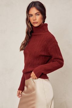 Milas Cable Detail Knit Turtle Neck Sweater