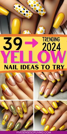 39 summer nails brings you the perfect designs and ideas to showcase a beautiful festive manicure all season. Sunshine, Spring, Flowers, Yellow, Sparkles, Short, Long, Stiletto, Coffin, Almond, Simple and more Yellow Summer Nails Short, Spring Nail Yellow, Trending Nails For Summer 2024, Yellow Nail Art Designs, Yellow Gel Nail Designs, Yellow Design Nails, Yellow Sparkle Nails, Yellow Flower Nail Designs, Summer Yellow Nails