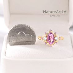 Long Hexagon Cut Pink Amethyst Ring Natura Inspired Amethyst Leaf Wedding Ring Antique Amethyst Promise Ring Vintage Bridal Anniversary Ring - Etsy Pink Amethyst Ring With Halo Setting, Pink Amethyst Diamond Ring, Round Pink Sapphire Rings With Diamond Cut, Marquise Amethyst Jewelry Gift, Marquise Amethyst Jewelry For Gift, Pink Amethyst Ring With Diamond Accent Stones, Fine Jewelry Pink Sapphire Birthstone Ring For Wedding, Pink Sapphire Gemstone Wedding Ring, Purple Ruby Ring With Center Stone For Wedding