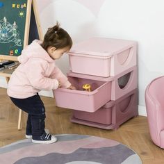 Space can be precious, and this minimalistic design from Qaba allows homes with limited extra room for furniture to accommodate them. The large removable bins will make items easy to access, so when a kid can't find something, they can search the boxes without having to stick their hand in the back of the drawer where they can't see. These containers are made for simplicity, storage, and a smooth, cleanable surface. Size: 3 drawers.  Color: Pink. Kids Storage Units, Kids Toy Organization, Bee Toys, Toy Organizer, Kids Dressers, Toy Storage Boxes, Kid Toy Storage, Nursery Organization, Plastic Drawers