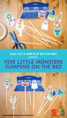 five little monsters jumping on the bed cut and play set for kids