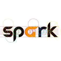 the word spark is made up of circles and lines in black, orange, and white