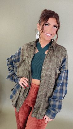 The Acid Washed Button Down Flannel in Green is a trendy and versatile addition to your wardrobe. This button-down flannel offers a stylish and relaxed look in a unique acid-washed green color. This flannel adds a touch of contemporary style to your outfit. Multi-colored patchwork Variations in prints Functional button and pockets Fabric: 100% Cotton Oversized Fit Imported Model Specs: Emily is wearing a size small in the photo.How will this item fit you? Check out our MODEL SPECS (Typical Sizing - Karli: S-Size 5/26 - 5ft 2in, Emily: S-Size 3/25 - 5ft 5in, Syd: L/XL- Size 15/ - 5ft 8in)Need help with sizing? No problem! Join our VIP group on Facebook, Everyday Chic Boutique VIP Insiders to chat directly with our team and other customers just like you.Packaged with love and shipped from ou Fall Flannel Shirt With Button Closure, Fall Button-up Flannel Shirt, Green Cotton Button-up Flannel Shirt, Fall Flannel Button-up Shirt For Casual Gatherings, Casual Fall Flannel Button-up Shirt, Fall Casual Button-up Flannel Shirt, Green Collared Shacket For Fall, Flannel Button-up Tops For Casual Gatherings, Fall Flannel Shirt For Casual Gatherings