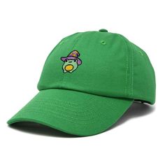 Elevate your spring style with our whimsical Sorcerer Frog Cap, featuring a charming design that adds a touch of magic to any outfit. Crafted for comfort and durability, this cap is perfect for frog enthusiasts and fantasy lovers alike. Discover the perfect blend of style and comfort with our classic dad cap, tailored to fit effortlessly into your everyday wardrobe. This timeless hat features a convenient adjustable slider at the back, ensuring a customizable fit for all head sizes. Designed wit Green Spring Brimmed Baseball Cap, Fun Green Baseball Cap With Curved Brim, Green Adjustable Brimmed Baseball Cap, Green Spring Baseball Cap With Short Brim, Green Curved Brim Hat In Fun Style, Whimsical Cotton Cap, Cute Green Snapback Hat, Novelty Green Adjustable Hat, Playful Green Baseball Cap One Size