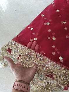 More dupatta here in our collection https://www.etsy.com/shop/neelcreations/?section_id=15880219 Net with embroidery Indian dupatta. It has beautiful golden border. Scallop border with dull gold color. ★ The mirror on all over net is not real. ★ It can be made in other colors and longer in length also. We can also change the border if you want. Approximate length 95 inches. We can increase length so please contact us if you want longer dupatta. These designer dupattas are very much in trend. Pai Red Indian Wedding, Wedding Dupatta, Indian Dupatta, Embroidery Indian, Bridal Dupatta, Scallop Border, Golden Border, Red Indian, Zari Embroidery