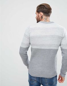 Sweater by Another Influence Soft-touch knit Textured finish Crew neck Long sleeves Ribbed trims Regular fit - true to size Machine wash 100% Acrylic Our model wears a size Medium and is 189cm/6'2.5" tall Gray Jacquard Knit Top For Fall, Gray Jacquard Knit Crew Neck Sweater, Gray Cotton Textured Knit Sweater, Gray Textured Knit Cotton Sweater, Sweater Trends, Grey Knit Sweater, Knitted Sweater, Sweater Fashion, Knitted Sweaters