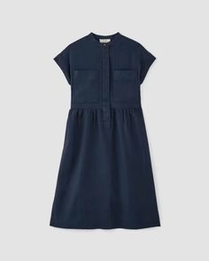 The Craft Dress in Linen Navy – Everlane Linen Workwear, Navy Midi Dress, The Craft, Linen Women, Tee Dress, Workwear Dress, Women's Dresses, Stand Collar, Midi Length