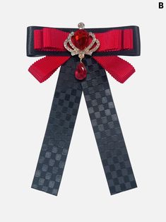 Add a touch of regal charm to your outfit with our rhinestoned crown bow tie/brooch. Available in both black and red, this versatile accessory features a dazzling rhinestone-encrusted crown design that exudes elegance and sophistication. Wear it as a bow tie or use it as a brooch to elevate your look with a hint of royal allure. Perfect for adding a touch of glamour to any outfit, this one-of-a-kind piece is sure to turn heads and make a statement. Whether you're dressing up for a special occasi Tie Brooch, Steampunk Fashion Male, Tie Necklace, Steampunk Accessories, Crown Design, Lace Bows, Pearl Brooch, Reasons To Smile, Outfits With Hats