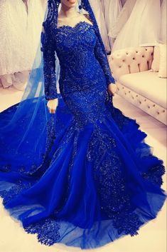 Blue Mermaid Dress, Prom Dresses Long Sleeves, Blue Wedding Dress Royal, Mermaid Prom Dresses Long, Royal Blue Bridesmaid Dresses, Dresses Long Sleeves, Fitted Gown, Mermaid Prom Dresses Lace, Royal Blue Lace