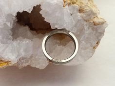 Sizes are in US size.  Conversion chart: http://www.ringsizes.co/ A personalized ring with engraving on the side, a perfect gift with a secret message! The engraving is done on the side of the ring, instead of on the outer or inner part. The text will be very small, about 1-1.4mm. I recommend font #2. The ring is made of stainless steel with black coating, rose gold plated, gold plated or steel finish and is 3mm wide. I can also engrave using Greek or Cyrillic alphabets, the fonts will not be th Recommended Fonts, Cyrillic Alphabet, Secret Valentine, Personalized Engraved Gifts, Secret Messages, Personalized Rings, Stackable Rings, Rose Gold Plates, Or Rose