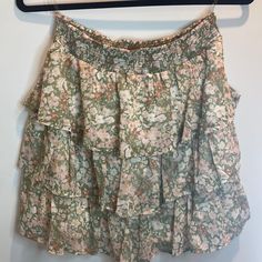 Floral Skirt Never Worn Perfect Condition Summer Floral Print Pink Mini Skirt, Pink Floral Print Summer Mini Skirt, Summer Pink Floral Print Mini Skirt, Spring Lined Tiered Skirt, Spring Tiered Lined Skirt, Green Ruffled Skirt For Brunch, Green Flowy Skirt For Brunch, Flowy Green Skirt For Brunch, Spring Vacation Tiered Skirt