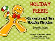 a gingerbread man with a red bow tie and green polka dot background is featured in this holiday flyer