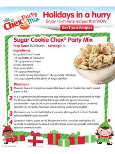 the recipe for sugar cookie chex mix is shown on an iphone screen, and it appears